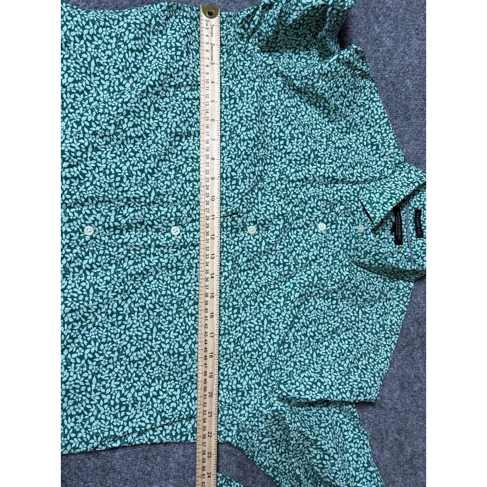 Banana Republic Shirt Mens L Green Floral Camden Fit Supima Button-Up Casual